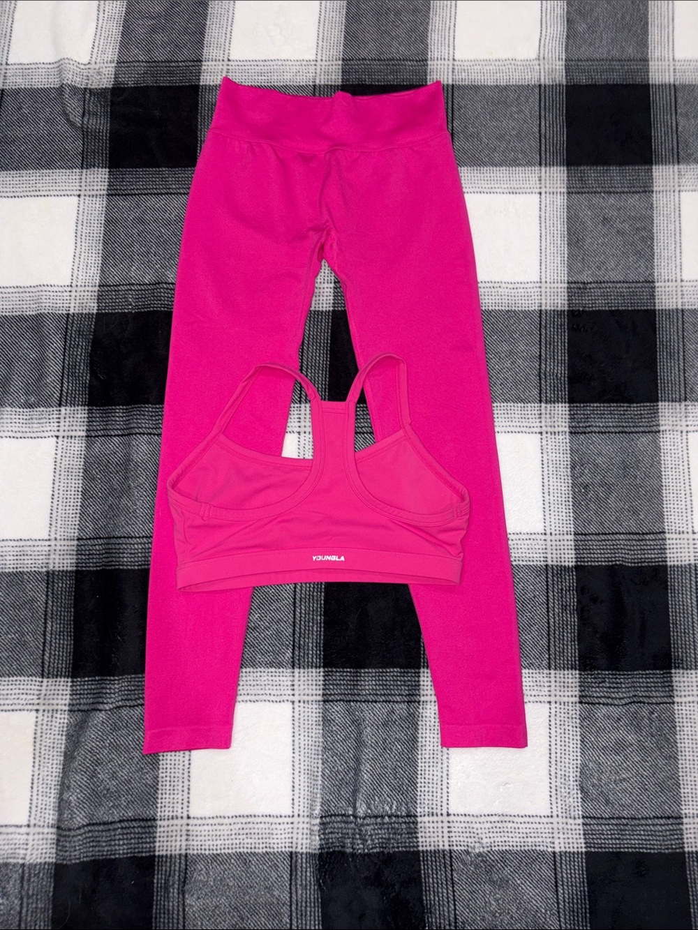 YoungLA Women's High-Waist Leggings & Sports Bra Set in Fuchsia